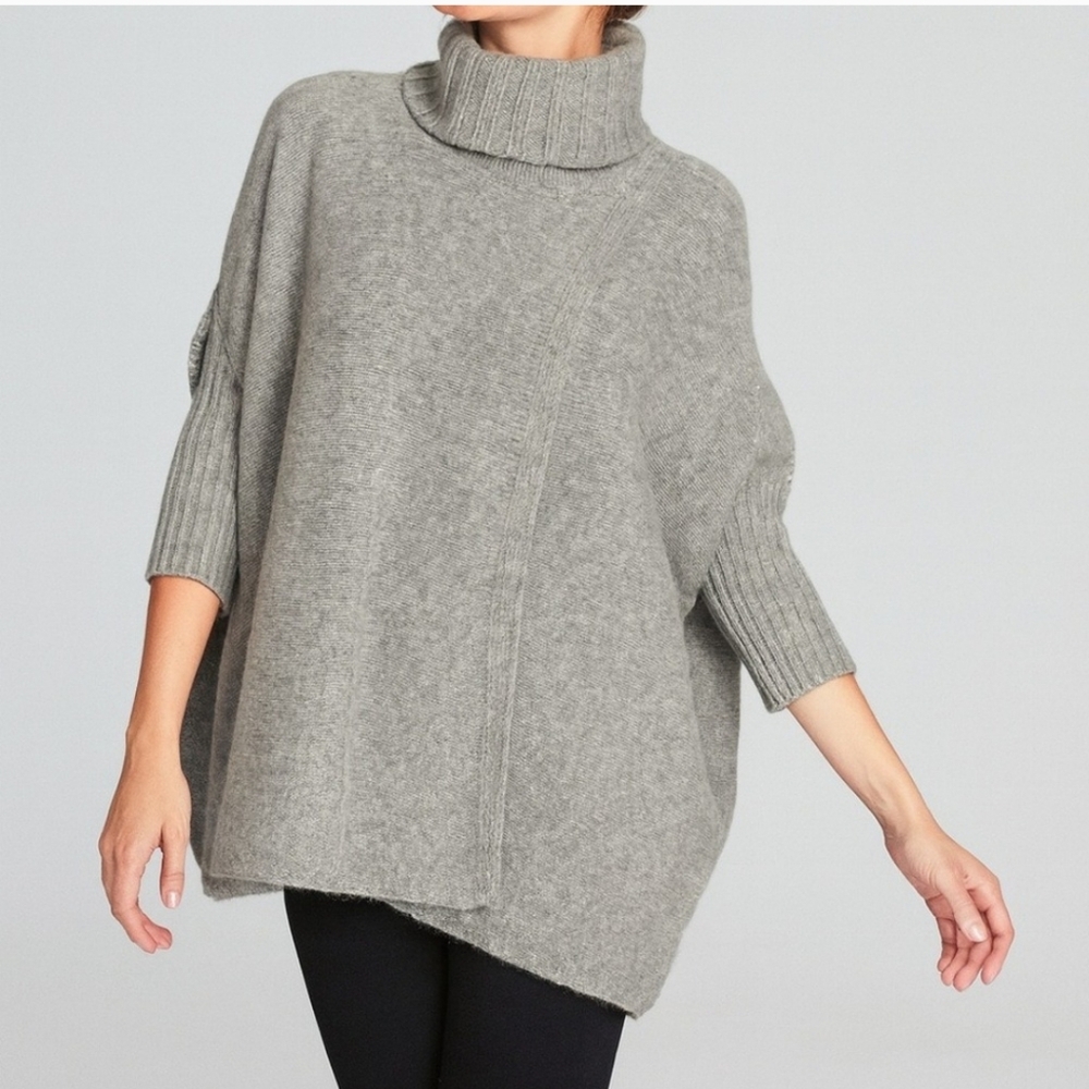Diane Von Furstenberg Light Grey Turtleneck Poncho Sweater